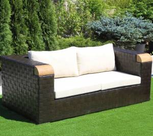 Диван 2-х местный "Лоосдорф"  из искусственного ротанга, темно коричневый, белый, бежевый