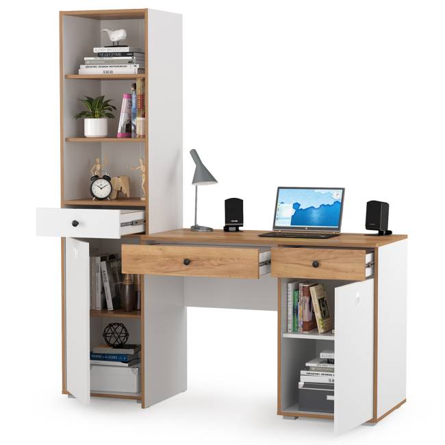 Письменный стол с пеналом Вуди цвет белый премиум/дуб крафт золотой Письменный стол с пеналом Вуди цвет белый премиум/дуб крафт золотой