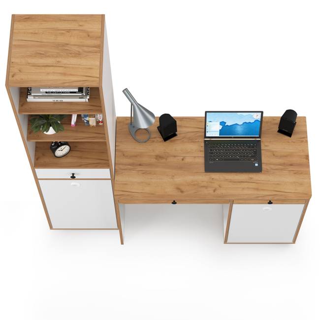 Письменный стол с пеналом Вуди цвет белый премиум/дуб крафт золотой Письменный стол с пеналом Вуди цвет белый премиум/дуб крафт золотой
