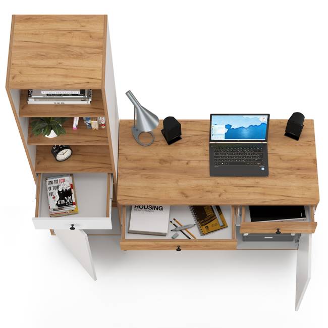 Письменный стол с пеналом Вуди цвет белый премиум/дуб крафт золотой Письменный стол с пеналом Вуди цвет белый премиум/дуб крафт золотой