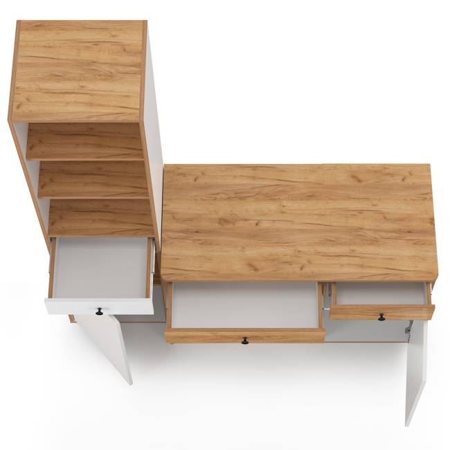 Письменный стол с пеналом Вуди цвет белый премиум/дуб крафт золотой Письменный стол с пеналом Вуди цвет белый премиум/дуб крафт золотой