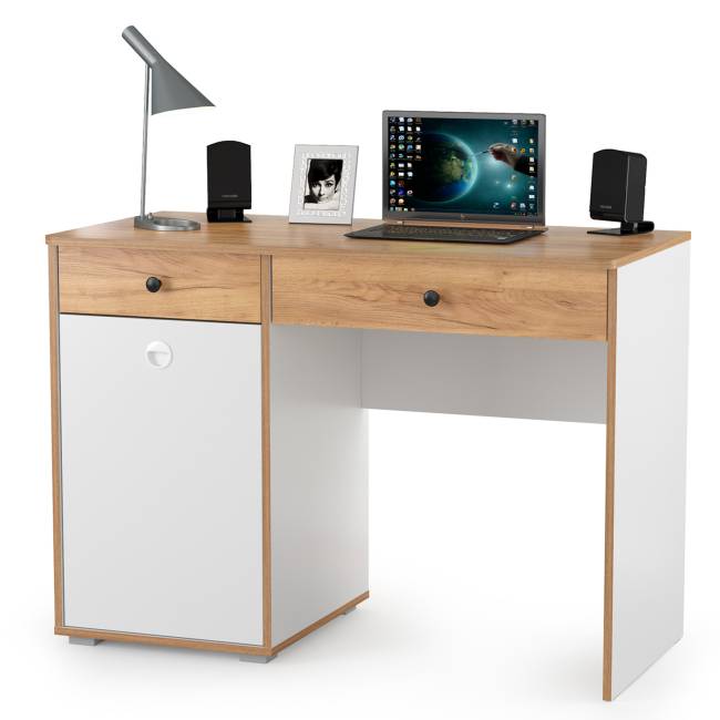 Письменный стол с пеналом Вуди цвет белый премиум/дуб крафт золотой Письменный стол с пеналом Вуди цвет белый премиум/дуб крафт золотой