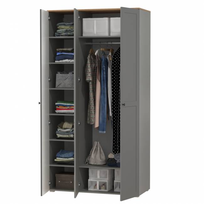 Шкаф для одежды 3-х дверный с зеркалом Остин 13.336.03 цвет серый графит/дуб крафт золотой