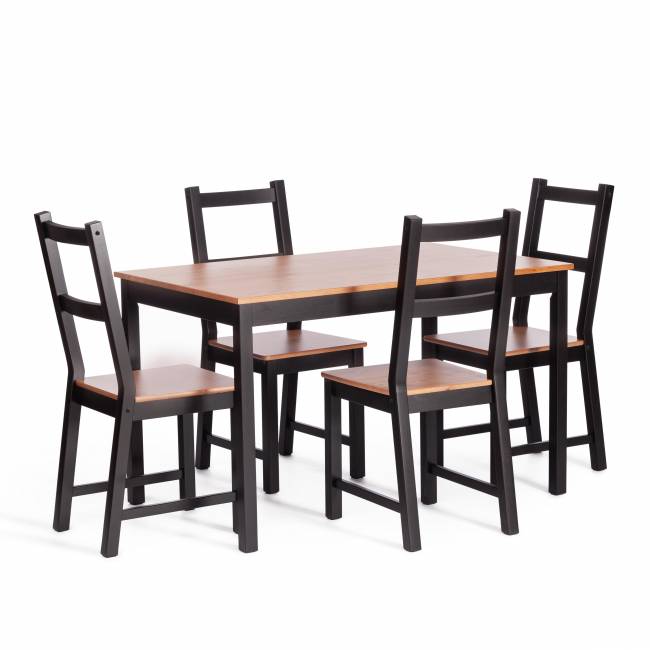 Обеденный комплект Соната (стол + 4 стула) / Sonata dining set массив сосны, стол: 120х75х73см  стул :41х50х95см, антик/чёрный антик/чёрный массив сосны