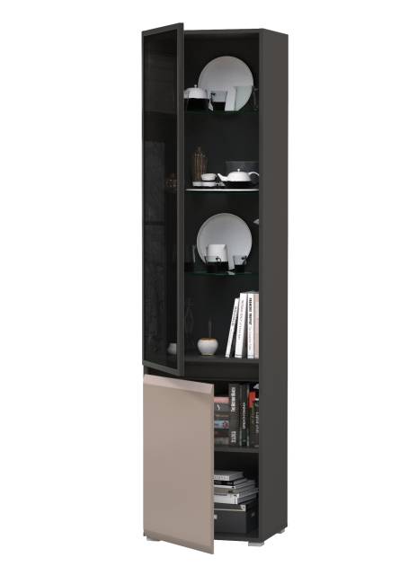 Шкаф-витрина Сидней 13.201 цвет антрацит/МДФ веллюто капучино Шкаф-витрина Сидней 13.201 цвет антрацит/МДФ веллюто капучино