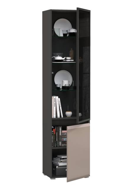 Шкаф-витрина Сидней 13.201 цвет антрацит/МДФ веллюто капучино Шкаф-витрина Сидней 13.201 цвет антрацит/МДФ веллюто капучино