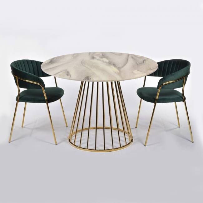 Стол Liverpool диам.100см, керамогранит белый мрамор с золотистыми ножками Стол Liverpool диам.100см, керамогранит белый мрамор с золотистыми ножками