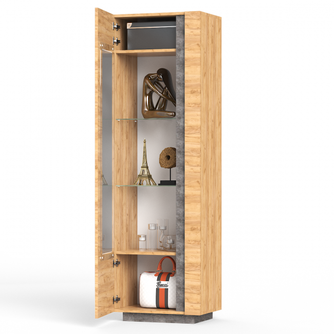 Шкаф-витрина с подсветкой Арчи 03.263 цвет дуб крафт золотой/камень тёмный Шкаф-витрина с подсветкой Арчи 03.263 цвет дуб крафт золотой/камень тёмный