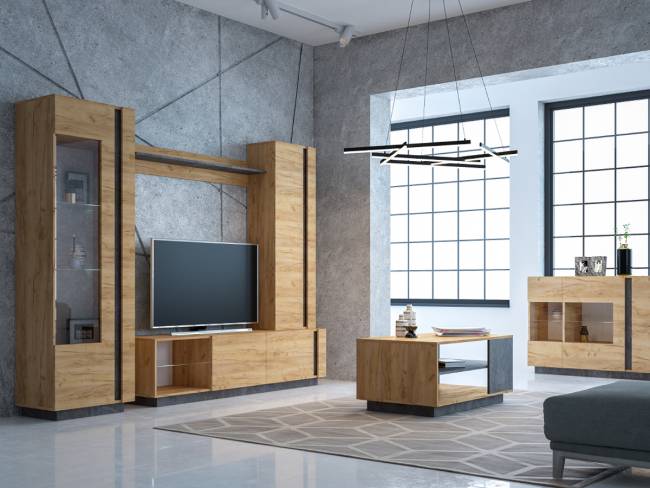 Шкаф-витрина с подсветкой Арчи 03.263 цвет дуб крафт золотой/камень тёмный Шкаф-витрина с подсветкой Арчи 03.263 цвет дуб крафт золотой/камень тёмный