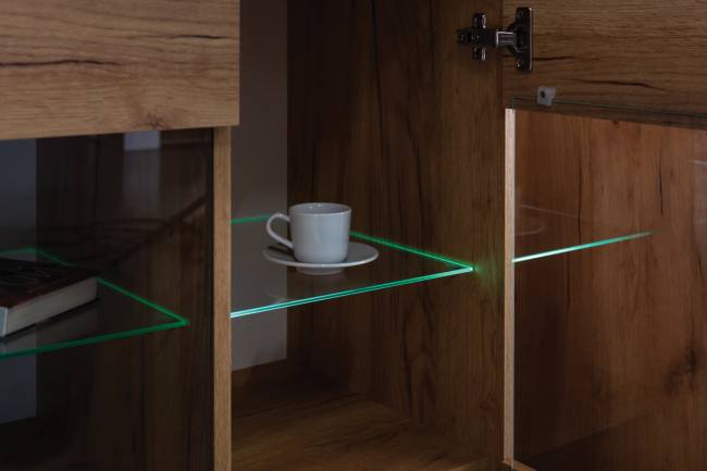 Шкаф-витрина с подсветкой Арчи 03.263 цвет дуб крафт золотой/камень тёмный Шкаф-витрина с подсветкой Арчи 03.263 цвет дуб крафт золотой/камень тёмный