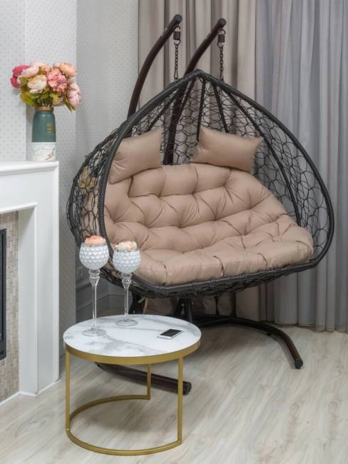 Подвесное двухместное кресло из искусственного ротанга "BUENO GRANDE", коричневый Подвесное двухместное кресло из искусственного ротанга "BUENO GRANDE", коричневый