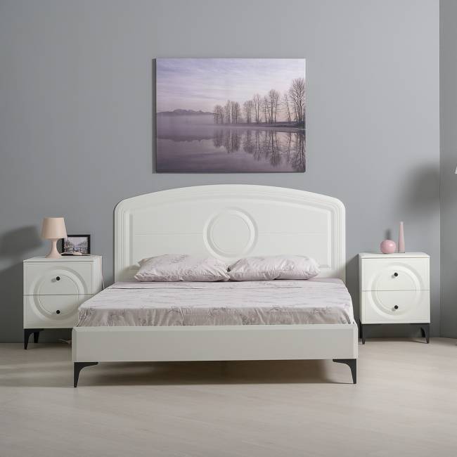 Кровать 1600 с ортопедическим основанием Валенсия и две тумбочки цвет белый шагрень Кровать 1600 с ортопедическим основанием Валенсия и две тумбочки цвет белый шагрень