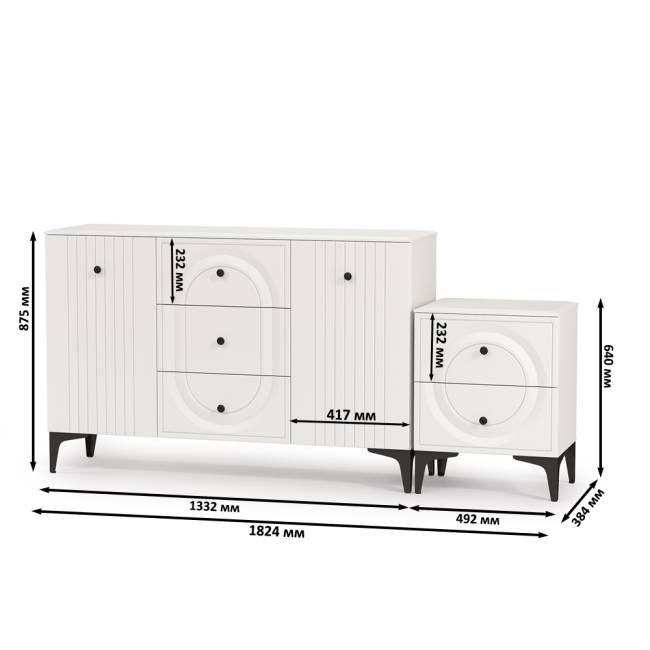Комод Валенсия 13.309 с тумбой прикроватной цвет белый шагрень Комод Валенсия 13.309 с тумбой прикроватной цвет белый шагрень