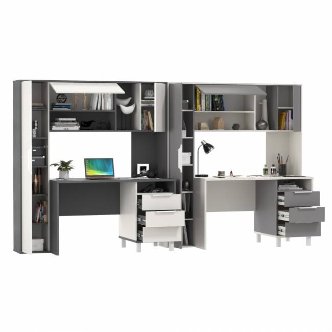 Столы рабочие с полками и пеналом Комфорт 12.95N цвет белый премиум/серый шифер/тёмно-серый/белый премиум Столы рабочие с полками и пеналом Комфорт 12.95N цвет белый премиум/серый шифер/тёмно-серый/белый премиум