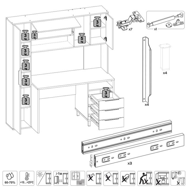 Столы рабочие с полками и пеналом Комфорт 12.95N цвет белый премиум/серый шифер/тёмно-серый/белый премиум Столы рабочие с полками и пеналом Комфорт 12.95N цвет белый премиум/серый шифер/тёмно-серый/белый премиум
