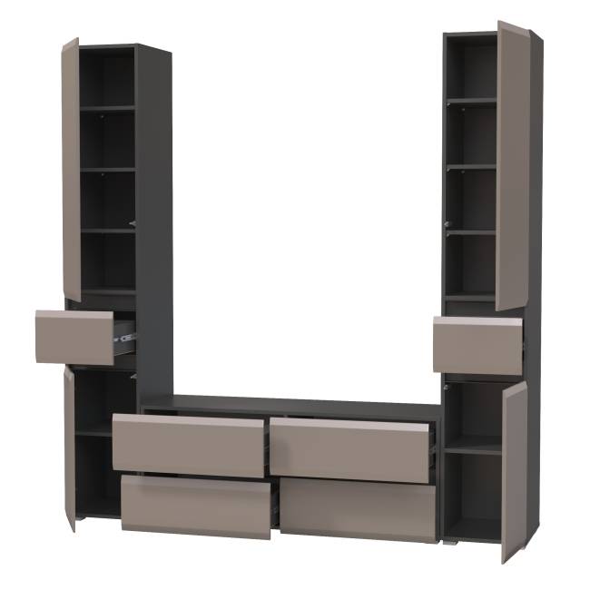 Два шкафа с ящиками и тумба под ТВ Сидней цвет антрацит/МДФ веллюто капучино Два шкафа с ящиками и тумба под ТВ Сидней цвет антрацит/МДФ веллюто капучино