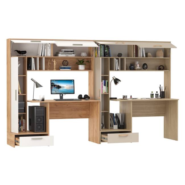 Письменные столы Лайт 03.243Н цвет дуб крафт золотой/белый премиум/плэйн/сатин