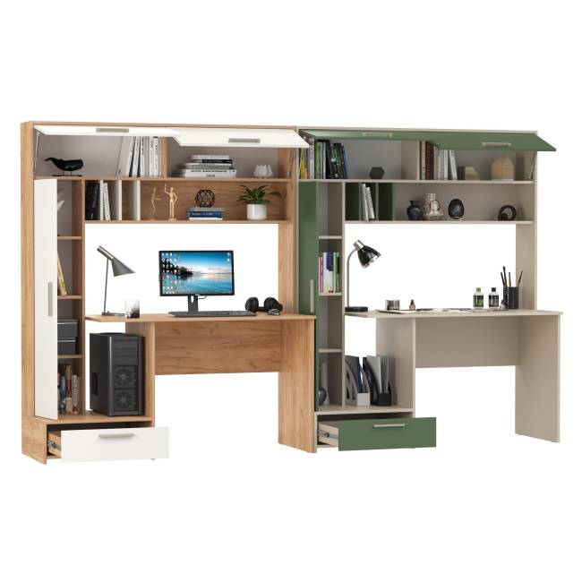 Два стола письменных Лайт 03.243Н цвет дуб крафт золотой/белый премиум/сатин/дымчатый зелёный