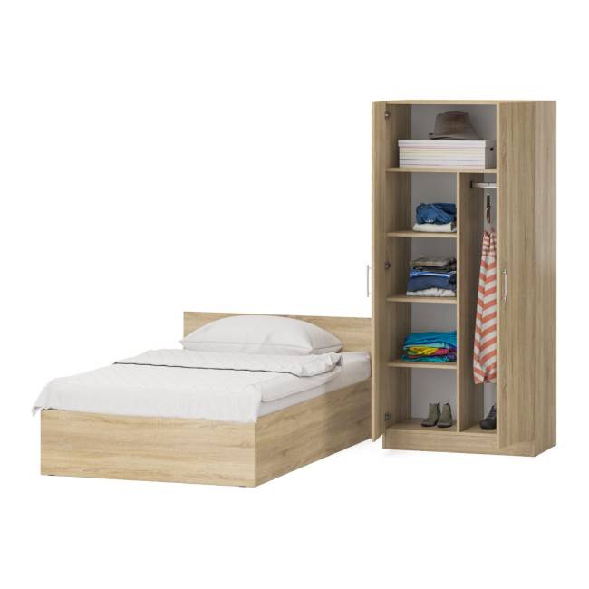 Кровать односпальная 1200 со шкафом для одежды 2-х створчатым Стандарт цвет дуб сонома