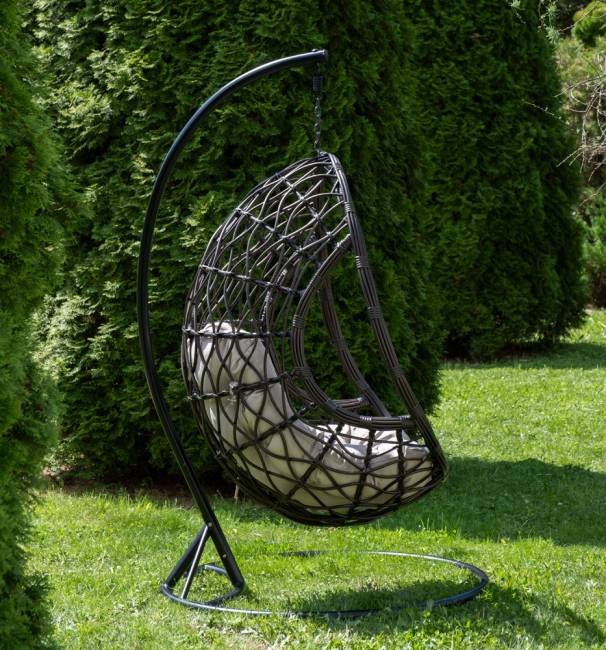 "Венеция" подвесное кресло-кокон из искусственного ротанга, цвет бронзовый с бежевой подушкой