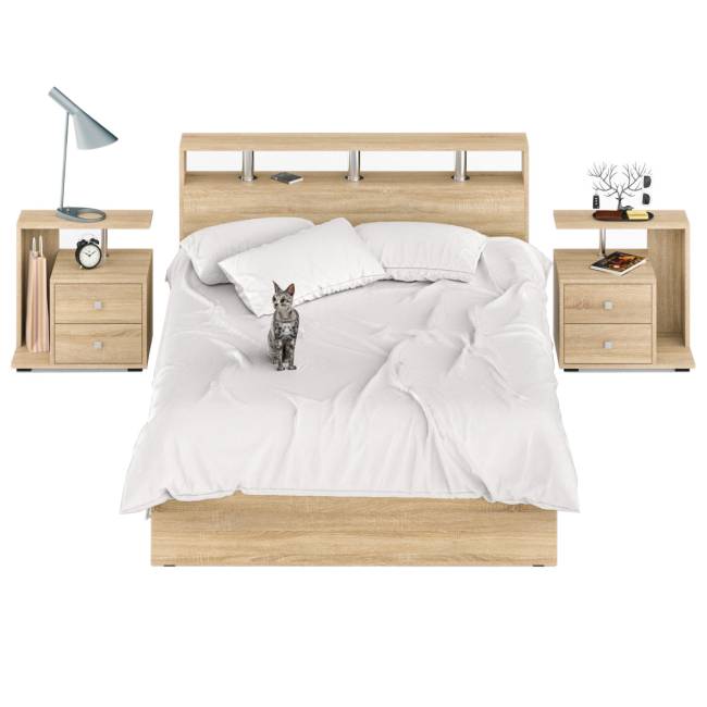 Кровать с ящиками 1400 Камелия + две тумбы цвет дуб сонома