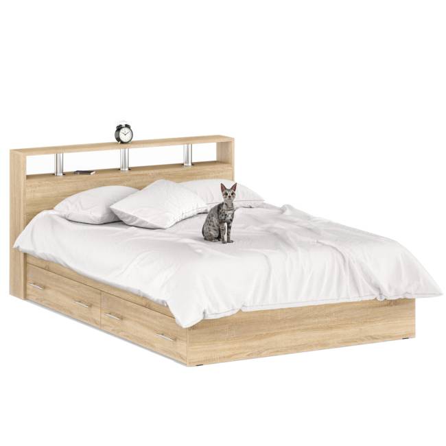 Кровать с ящиками 1400 Камелия + две тумбы цвет дуб сонома