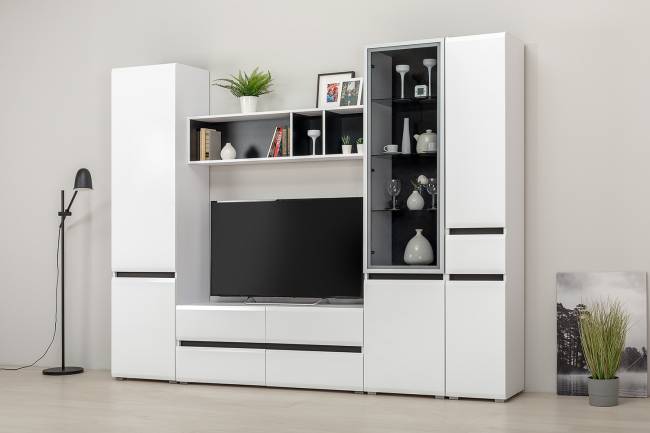 Шкаф Сидней 13.200 цвет белый/чёрный/МДФ белый глянец Шкаф Сидней 13.200 цвет белый/чёрный/МДФ белый глянец