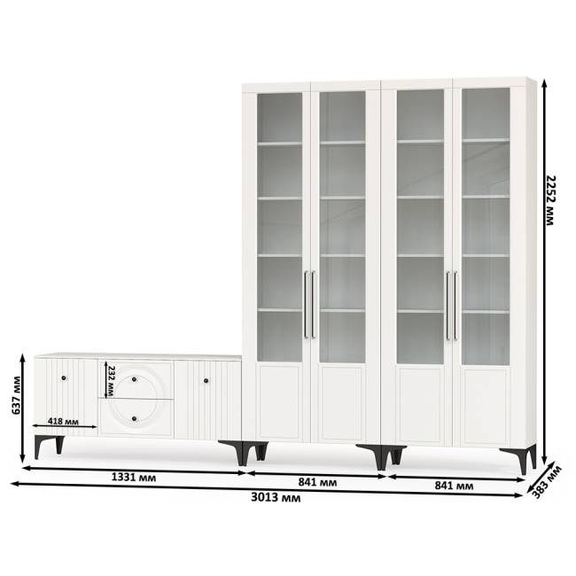 Два серванта и тумба под аппаратуру Валенсия цвет белый шагрень Два серванта и тумба под аппаратуру Валенсия цвет белый шагрень