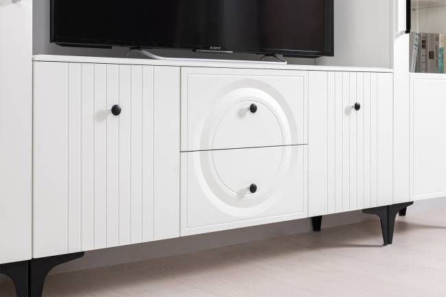 Два серванта и тумба под аппаратуру Валенсия цвет белый шагрень Два серванта и тумба под аппаратуру Валенсия цвет белый шагрень