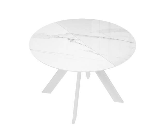 Стол DikLine SFC110 d1100 стекло Оптивайт Белый мрамор/подстолье белое/опоры белые Стол DikLine SFC110 d1100 стекло Оптивайт Белый мрамор/подстолье белое/опоры белые