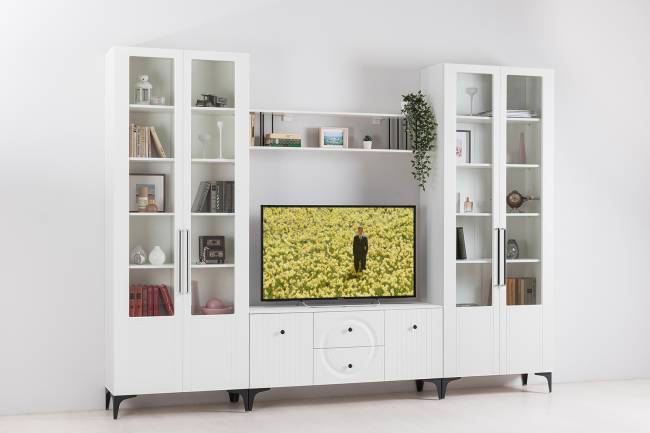 Два широких серванта и ТВ-тумба Валенсия цвет белый шагрень Два широких серванта и ТВ-тумба Валенсия цвет белый шагрень