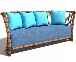 Диван 3-х местный "Бамбук" из искусственного ротанга, песочный, синий, голубой