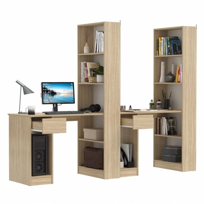 Комбинированные шкафы Лайт 10.01 с письменными столами с ящиком цвет плэйн